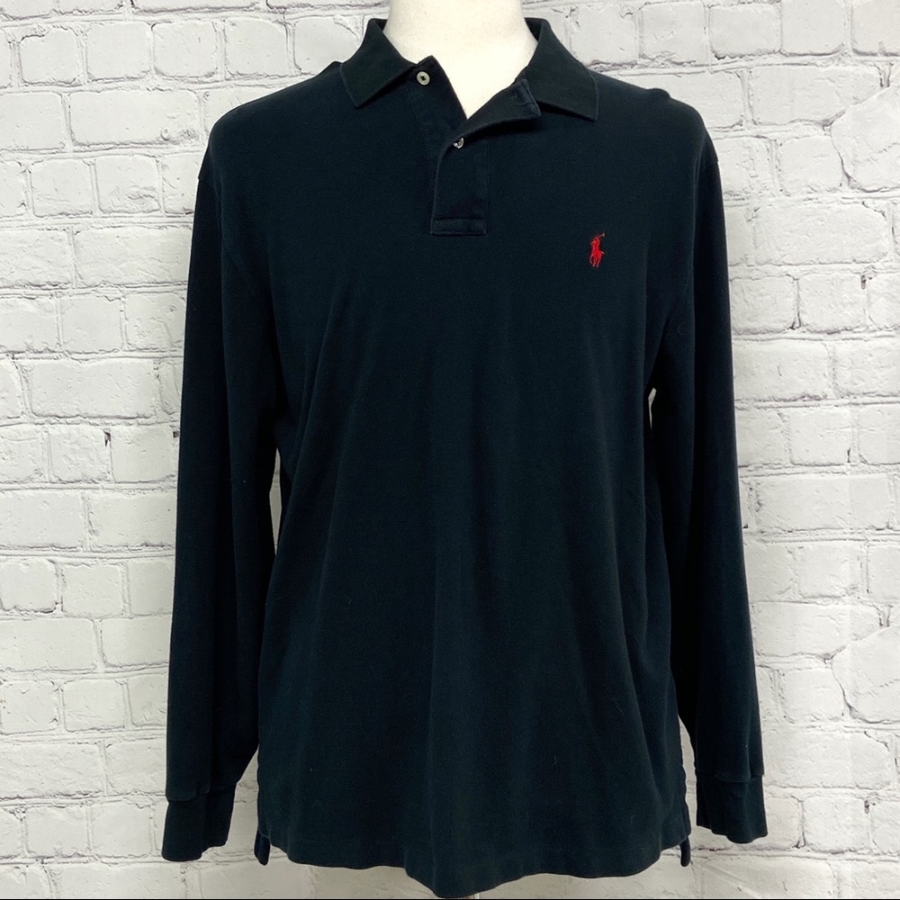 Polo long sleeve black polo shirt size large